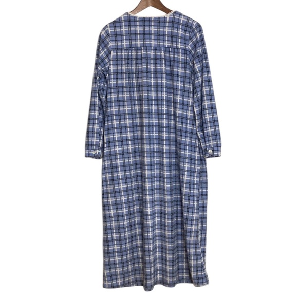 Lanz of Salzburg Nightgown Womens Medium Blue White Plaid Fleece PJs Pockets - Picture 2 of 13